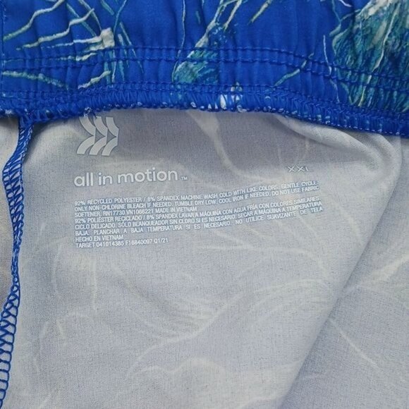 All In Motion Swim Trunks Blue Floral Tropical Drawstring Elastic Mens Size 2XL - Picture 4 of 5